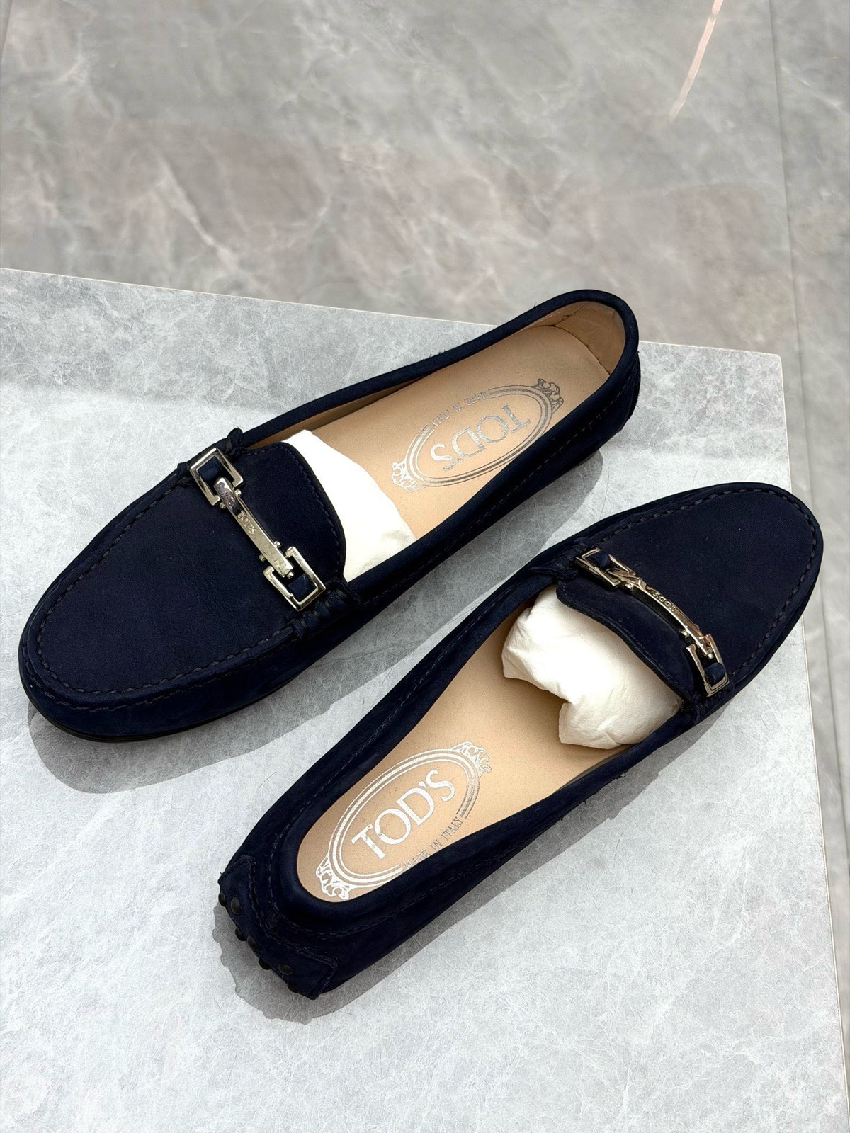 TOD'S Gommino Suede Loafers – Navy Blue, Size 36, Good Pre-Owned
