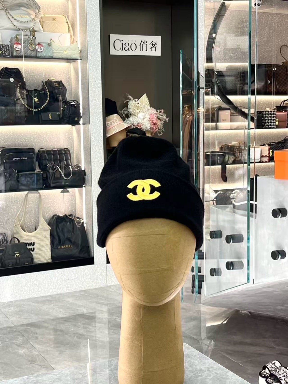 CHANEL 22A Knit Beanie – Black Wool Knit, Gold CC Logo, Brand New