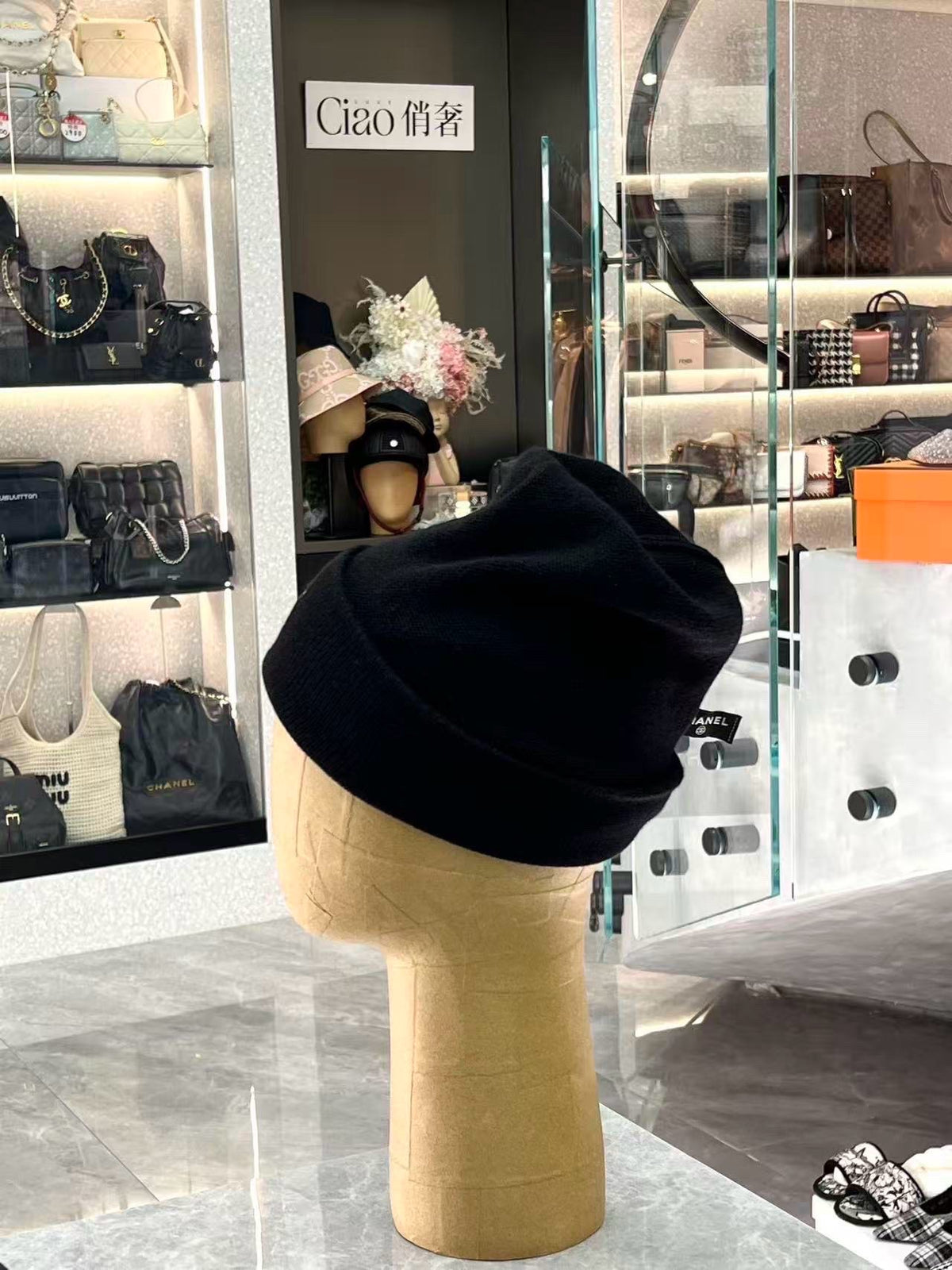 CHANEL 22A Knit Beanie – Black Wool Knit, Gold CC Logo, Brand New