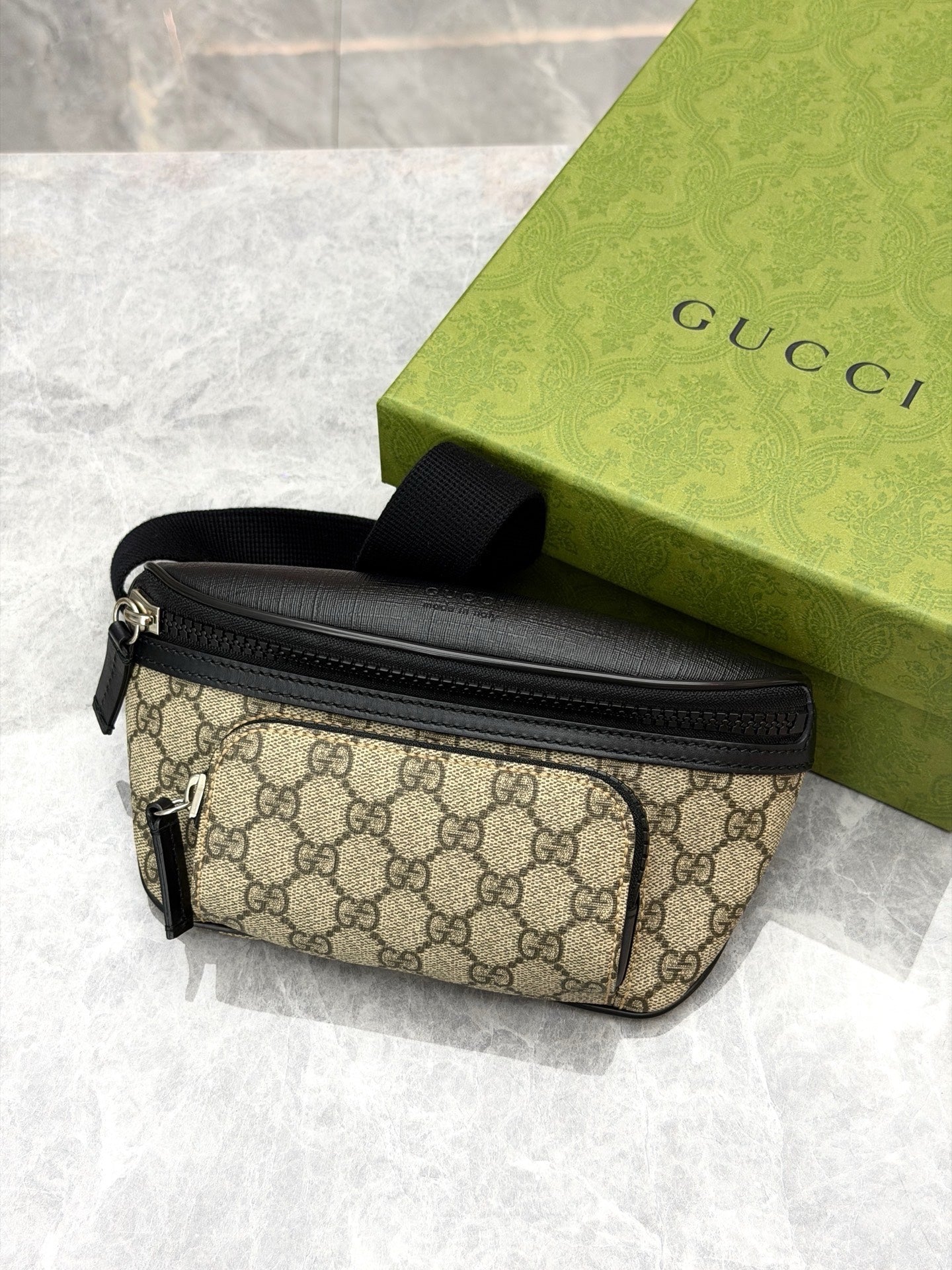 GUCCI GG Messenger Bag – GG Canvas with Black Leather Trim, Web Stripe, Good Pre-Owned