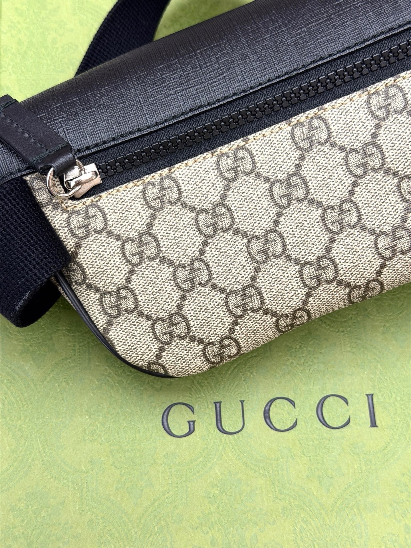 GUCCI GG Messenger Bag – GG Canvas with Black Leather Trim, Web Stripe, Good Pre-Owned
