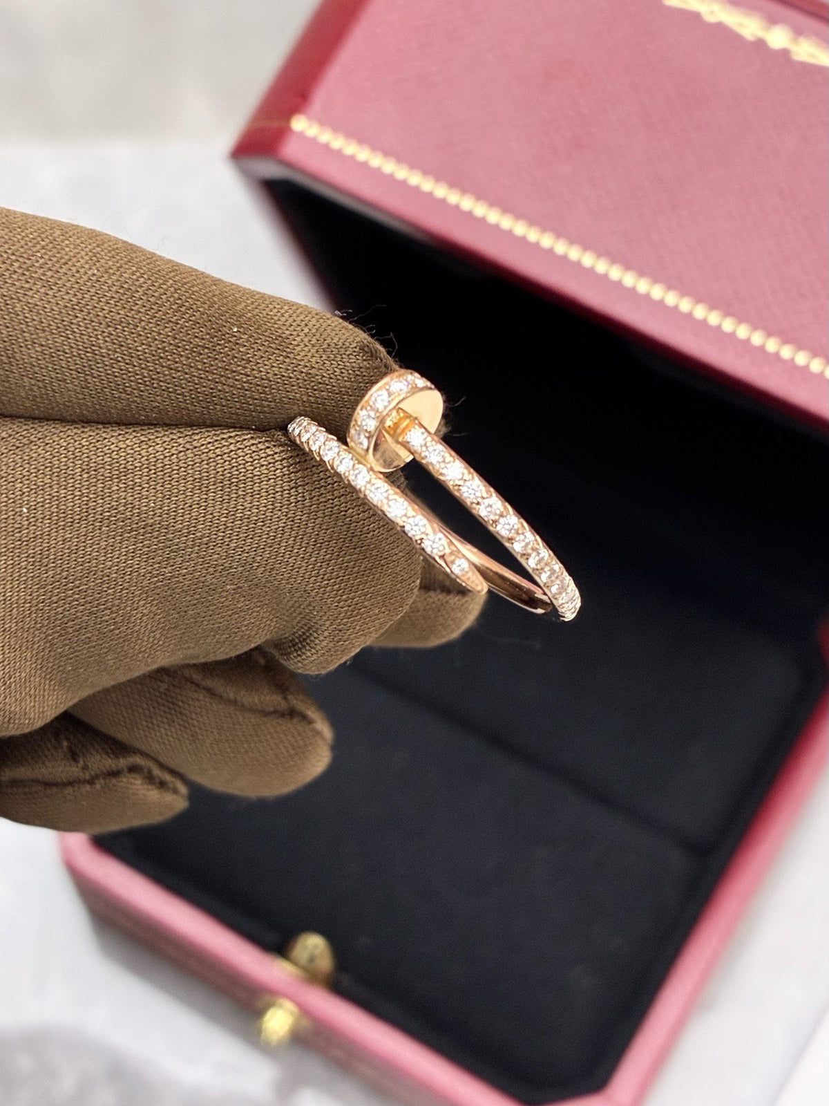 CARTIER Juste un Clou Ring – Small Model, 18K Rose Gold Fully Set with Diamonds, Size 53, Brand New