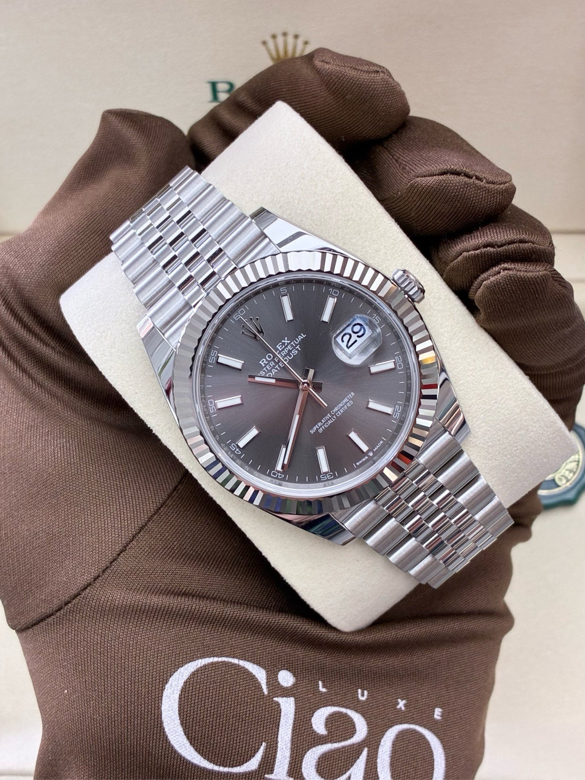 ROLEX Datejust 41 – Reference 126334-0014, Slate Grey Dial, Fluted White Gold Bezel, Jubilee Bracelet, 41 mm, Brand New