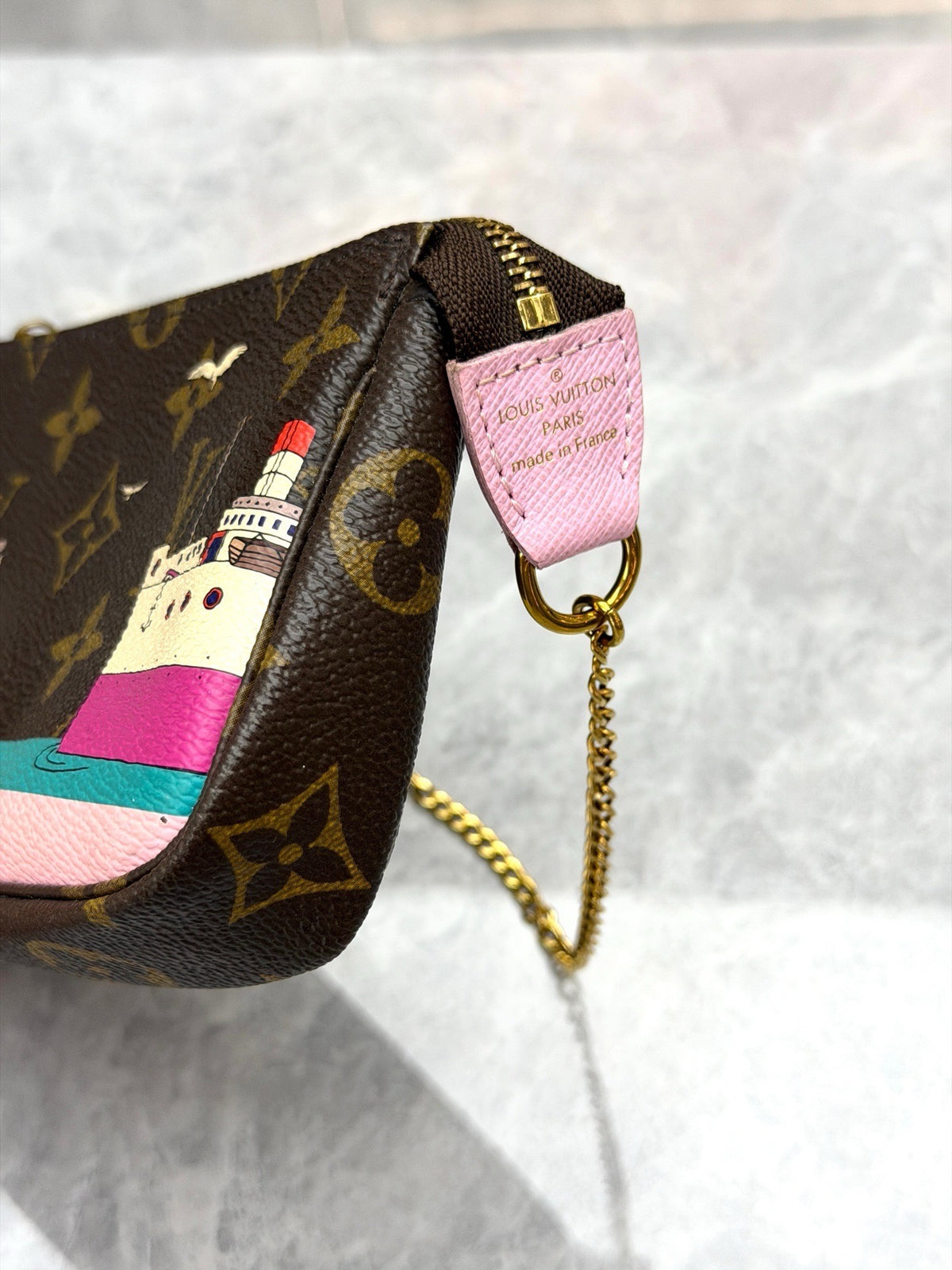 LOUIS VUITTON Mini Pochette Accessoires – Cruise 2016 Holiday Animations Monogram with Cruise Ship Print, Excellent Pre-Owned