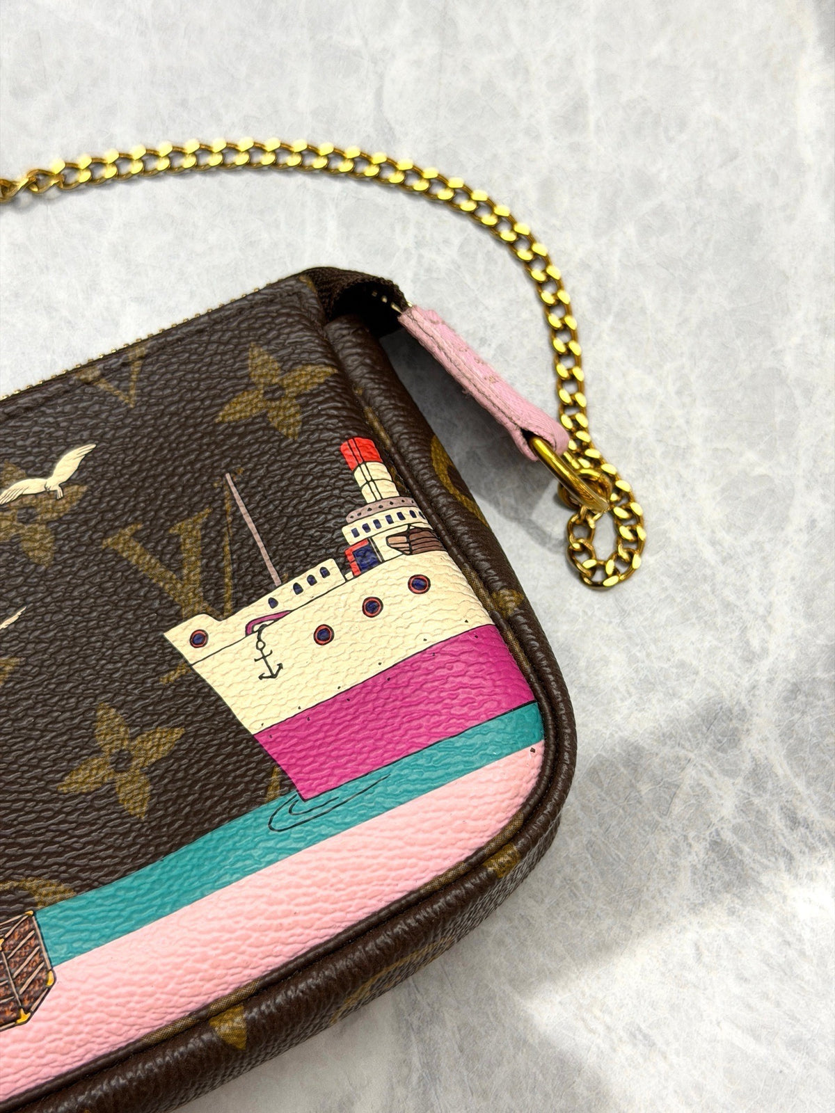 LOUIS VUITTON Mini Pochette Accessoires – Cruise 2016 Holiday Animations Monogram with Cruise Ship Print, Excellent Pre-Owned