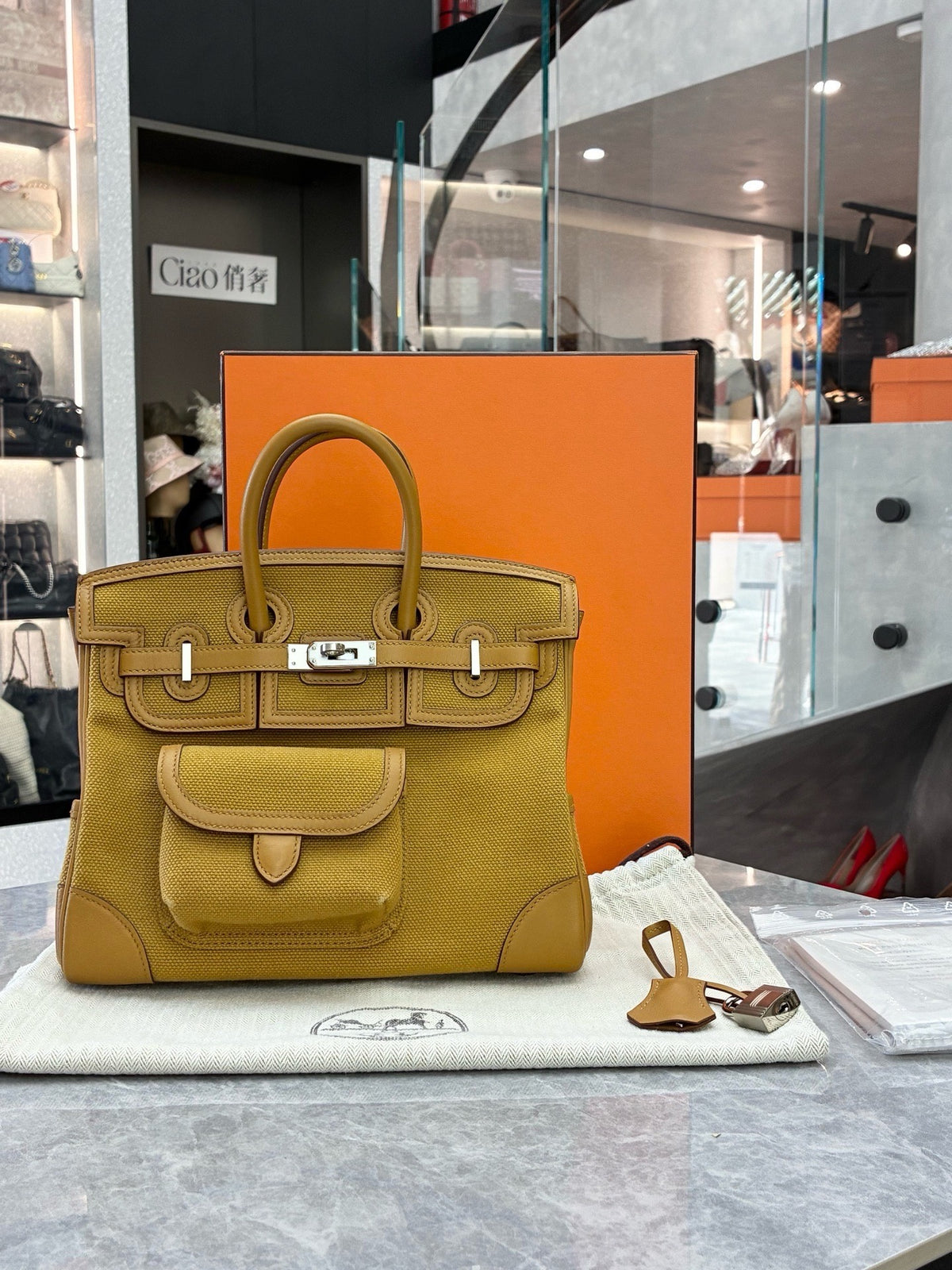HERMÈS Birkin 25 Cargo – Sesame Toile Canvas with Sesame Leather Trim, Palladium Hardware, Z Stamp, Good Pre-Owned