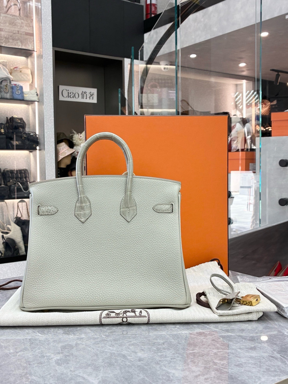 HERMÈS Birkin 25 Touch – Gris Tourterelle Togo and Matte Alligator, Gold Hardware, U Stamp, Brand New