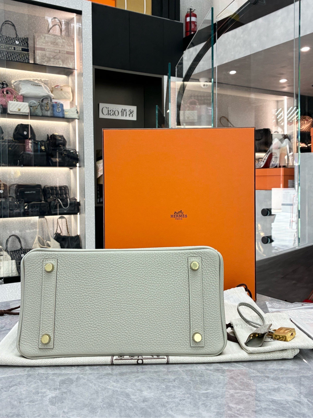 HERMÈS Birkin 25 Touch – Gris Tourterelle Togo and Matte Alligator, Gold Hardware, U Stamp, Brand New