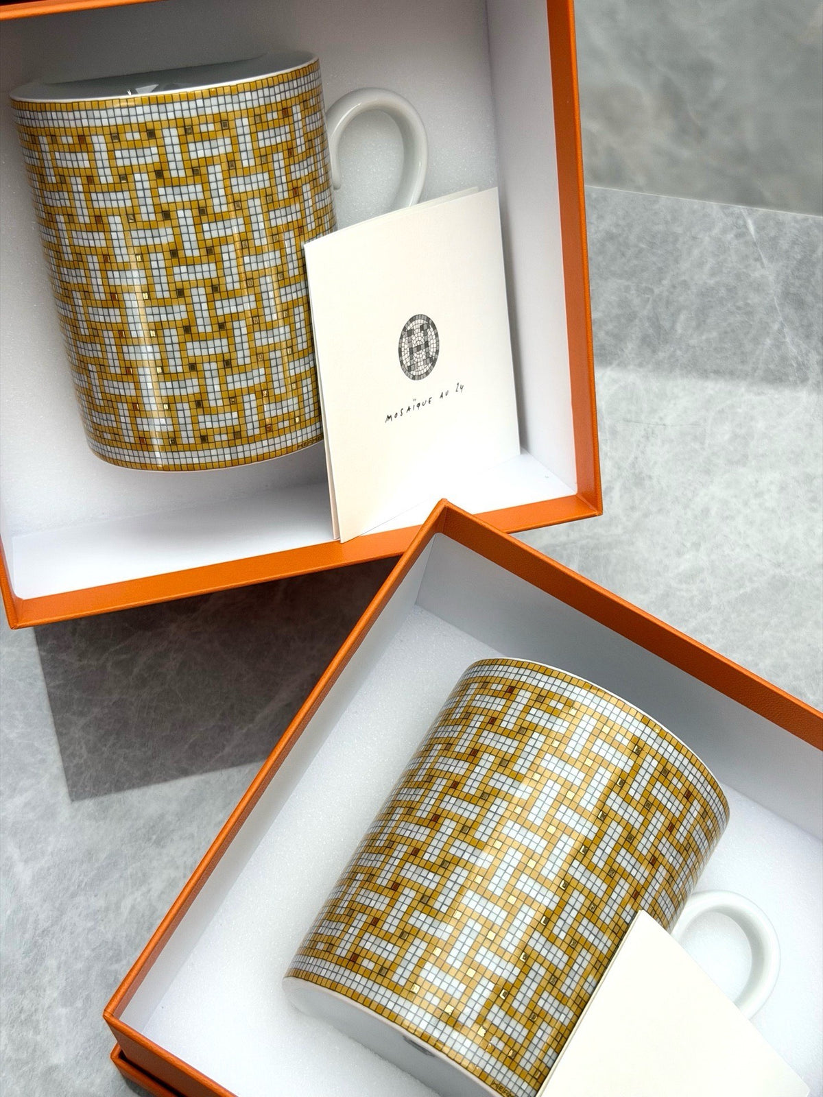 HERMÈS Mosaïque au 24 Mug – Gold Porcelain with Platinum Highlights, Presentation Box, Brand New