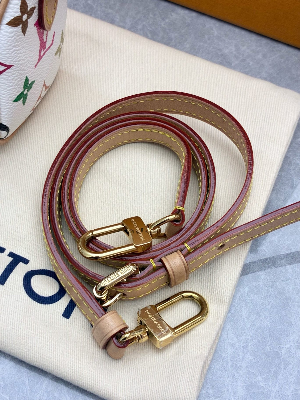 LOUIS VUITTON Nano Speedy – White Multicolor Monogram Canvas, Vachetta Trim, Gold Hardware, Microchip Era, Good Pre-Owned