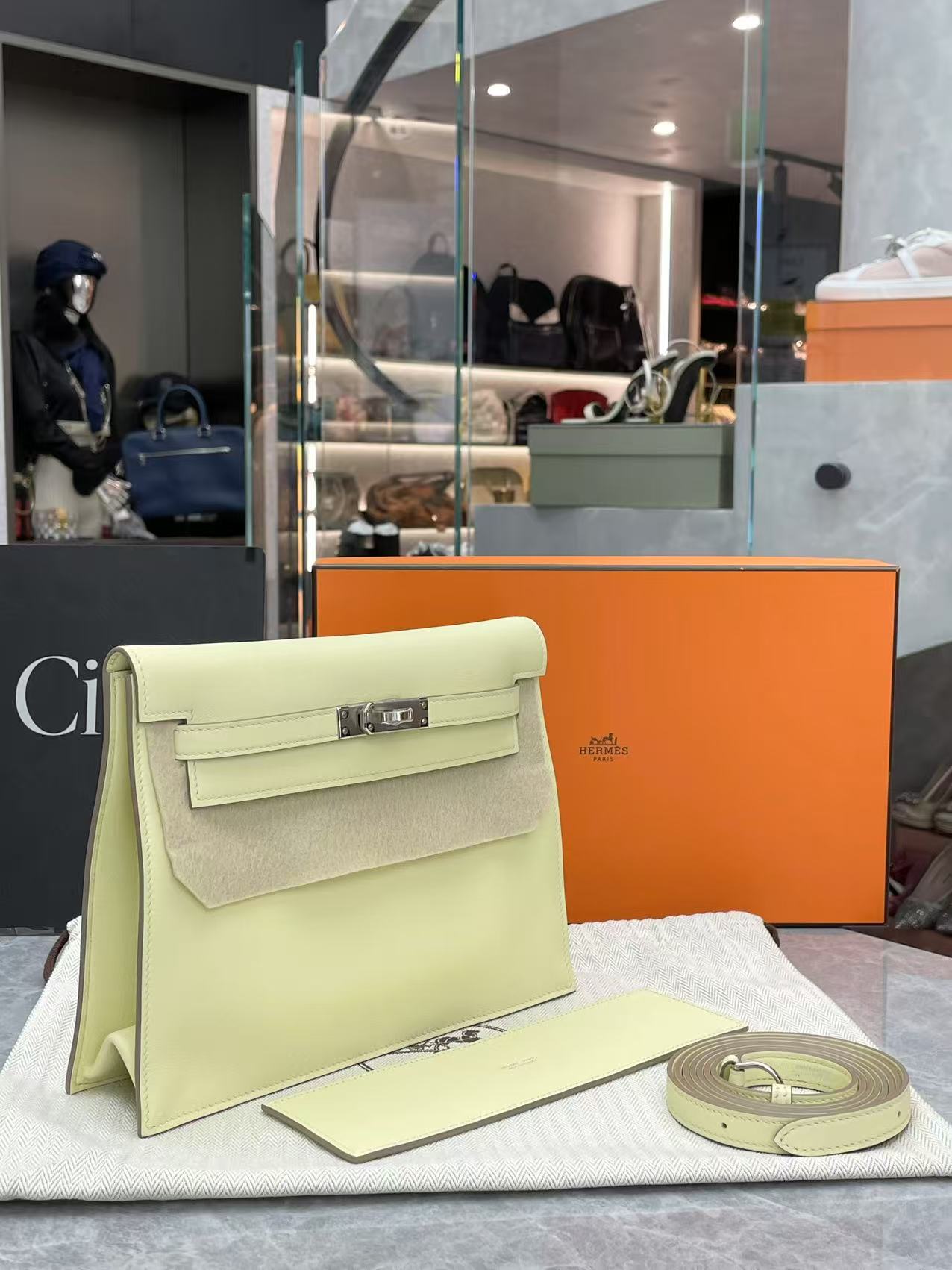 Hermes Kelly Danse in I8 Milton Yellow with Silver Hardware