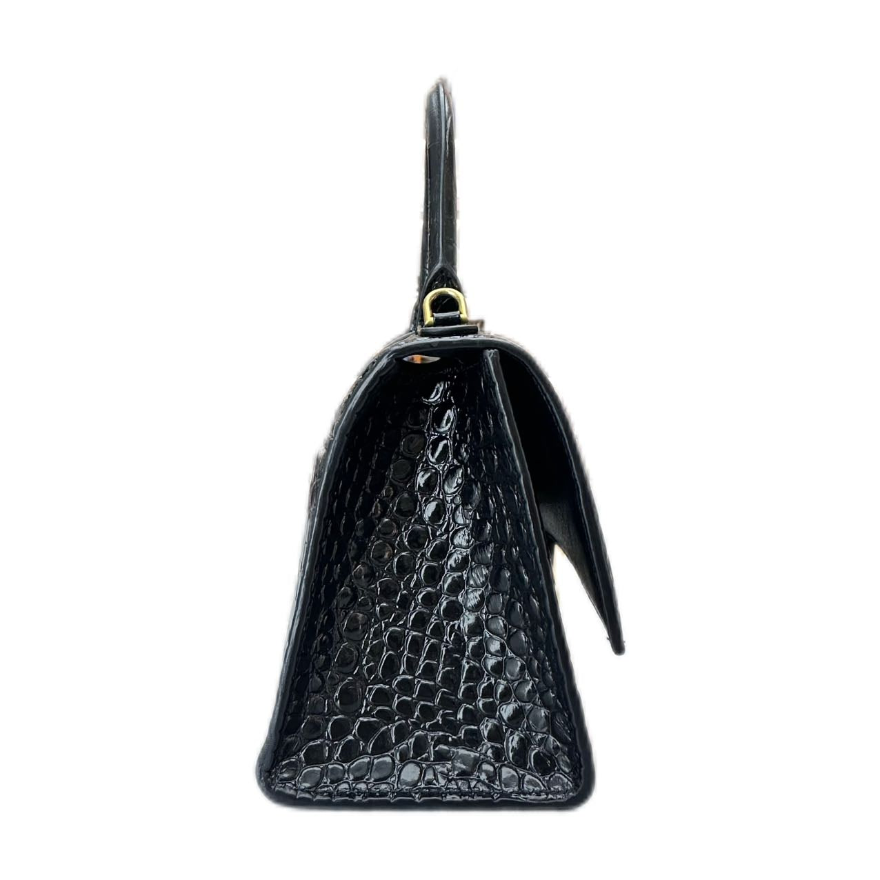 Balenciaga Hourglass Handbag Crocodile Embossed Calfskin Shiny in GHW Black