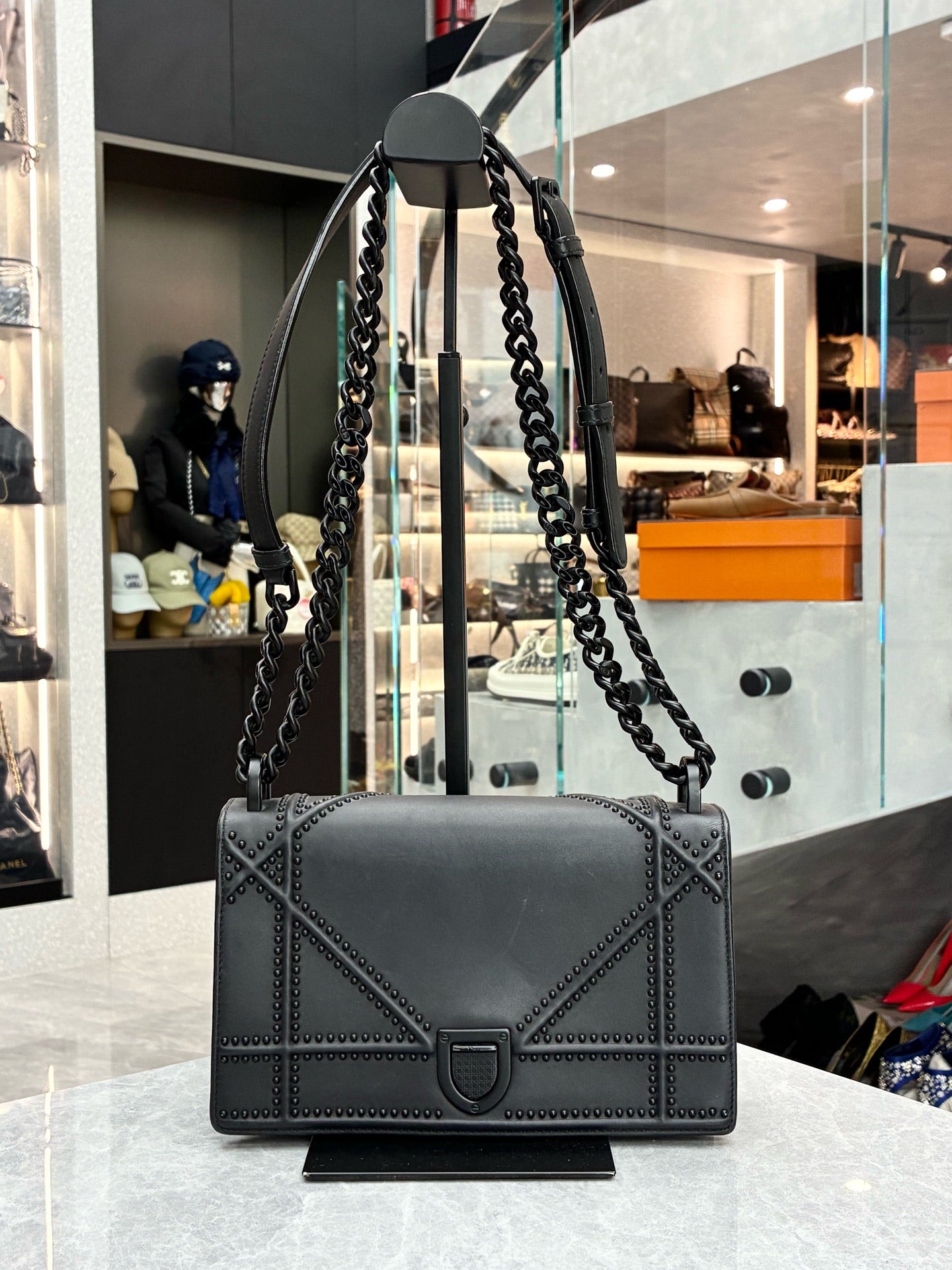Dior Diorama black So Black studded Cannage bag front view