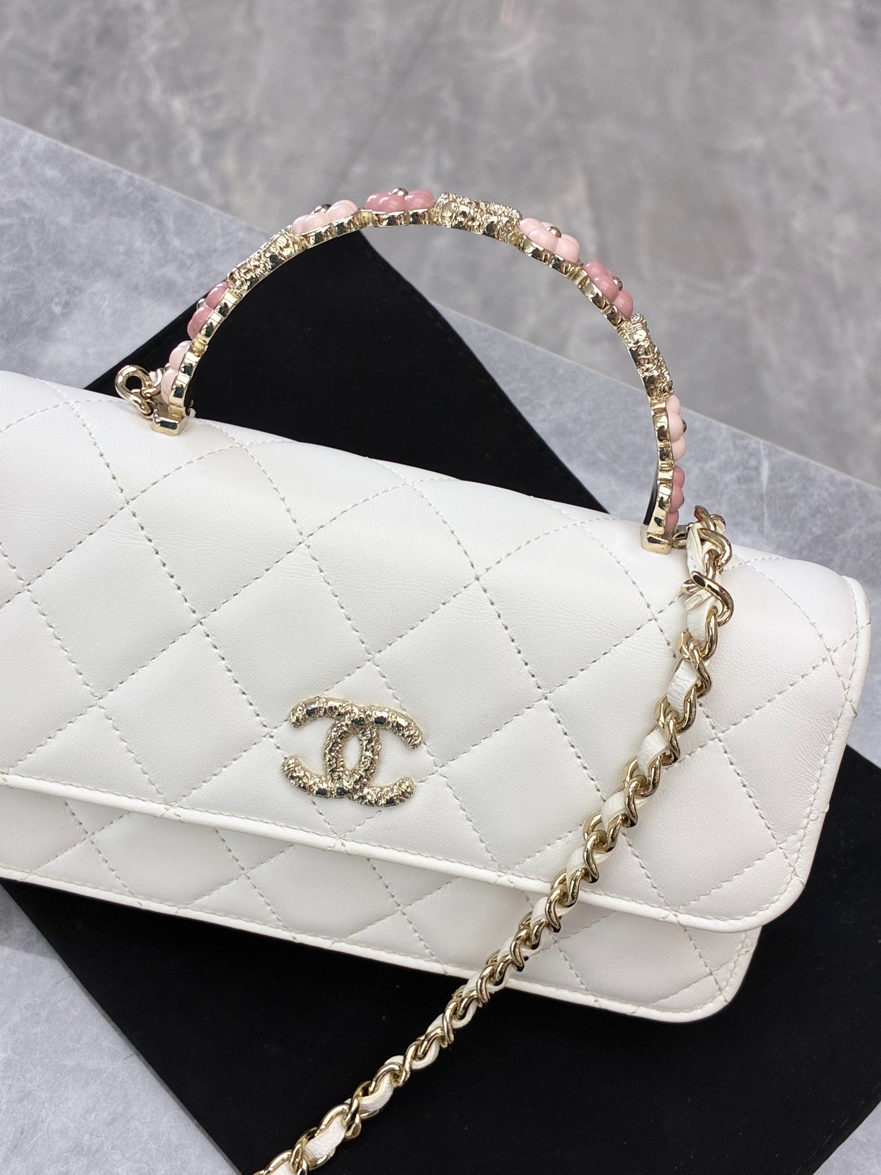 Chanel 23K Floral Handle Bag White GHW