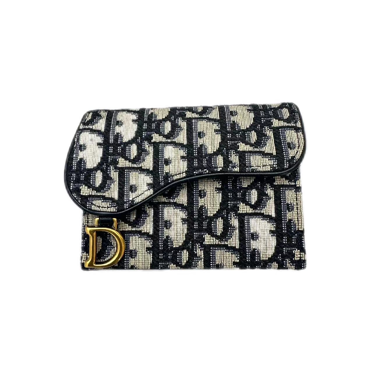 Christian Dior Saddle Lotus Wallet Oblique Jacquard (Blue)