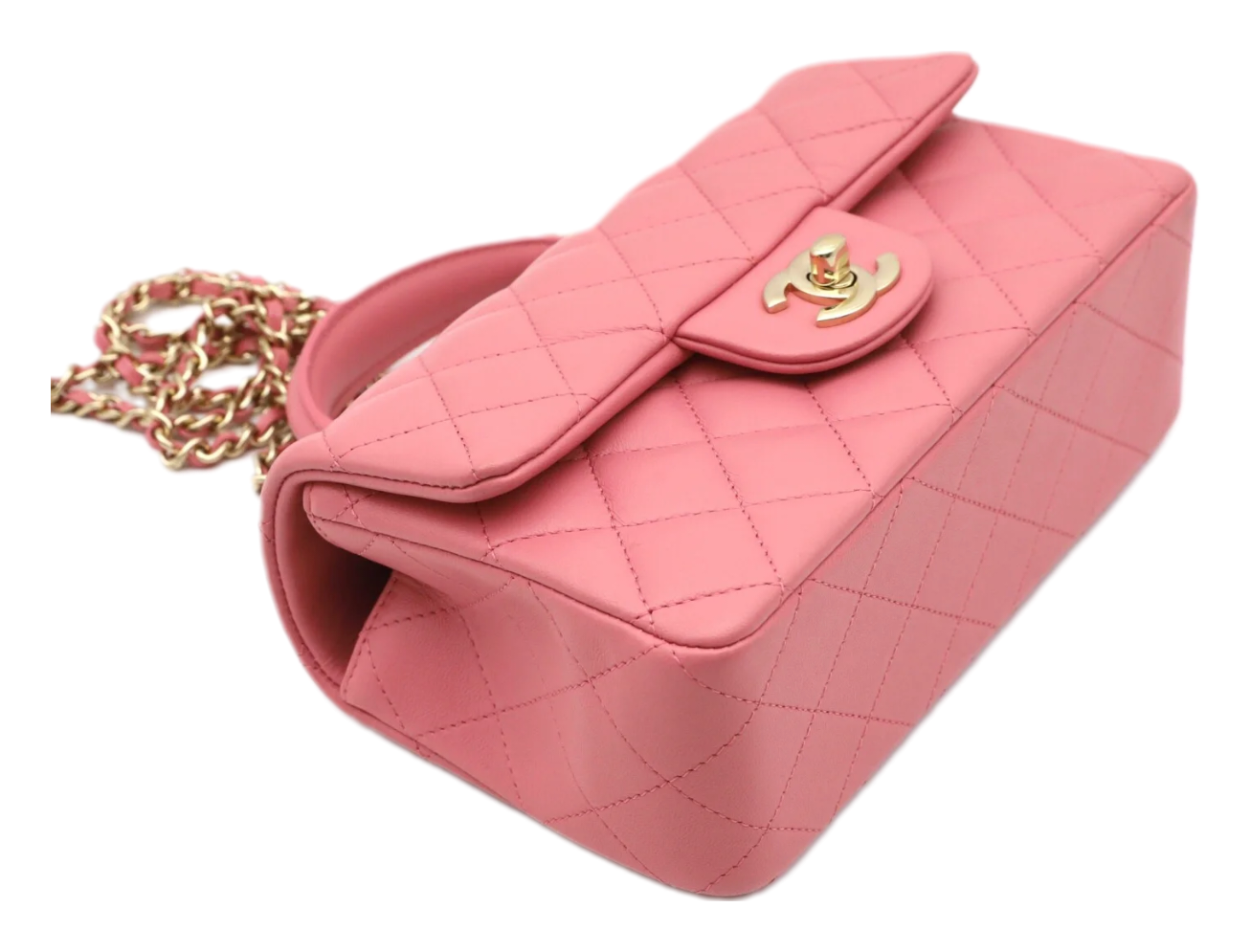 CHANEL 23P Quilted Mini Top Handle Lambskin GHW (Dark Pink）