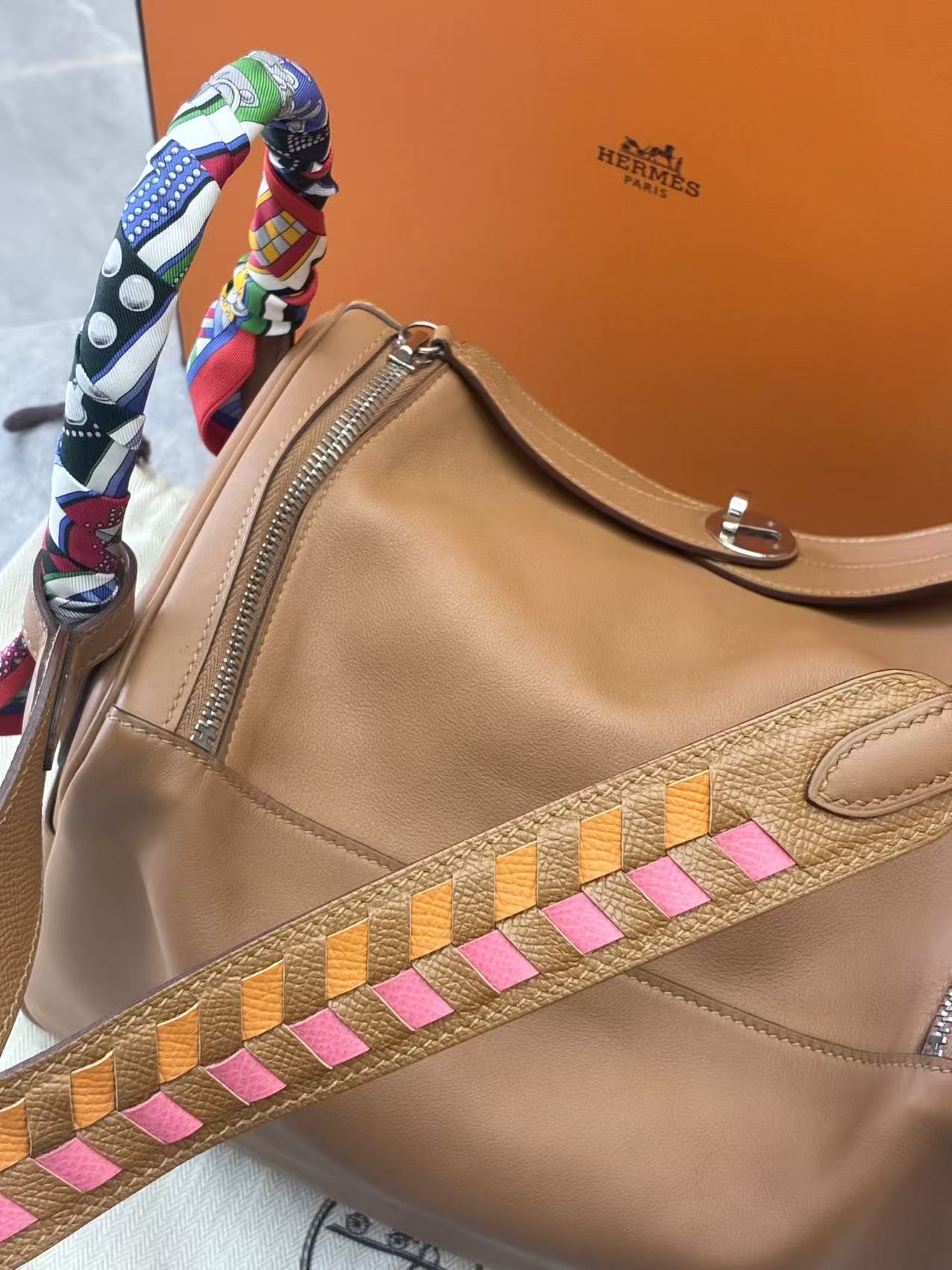 Hermès Lindy 30 Gold Swift leather limited-edition woven strap detail
