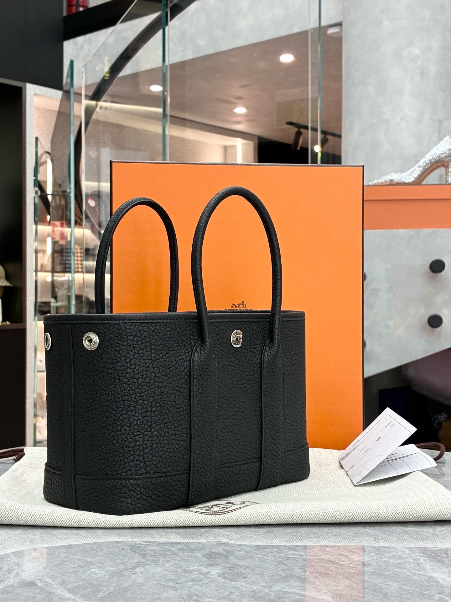 Hermès Mini Garden black leather palladium hardware