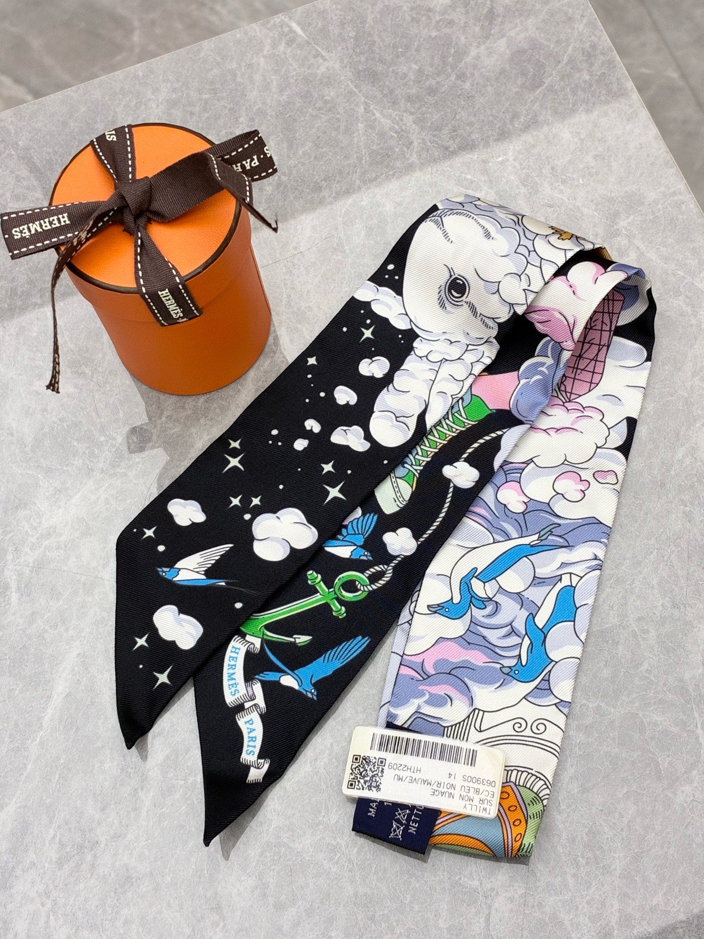 Hermès Twilly My Cloud silk scarf with box