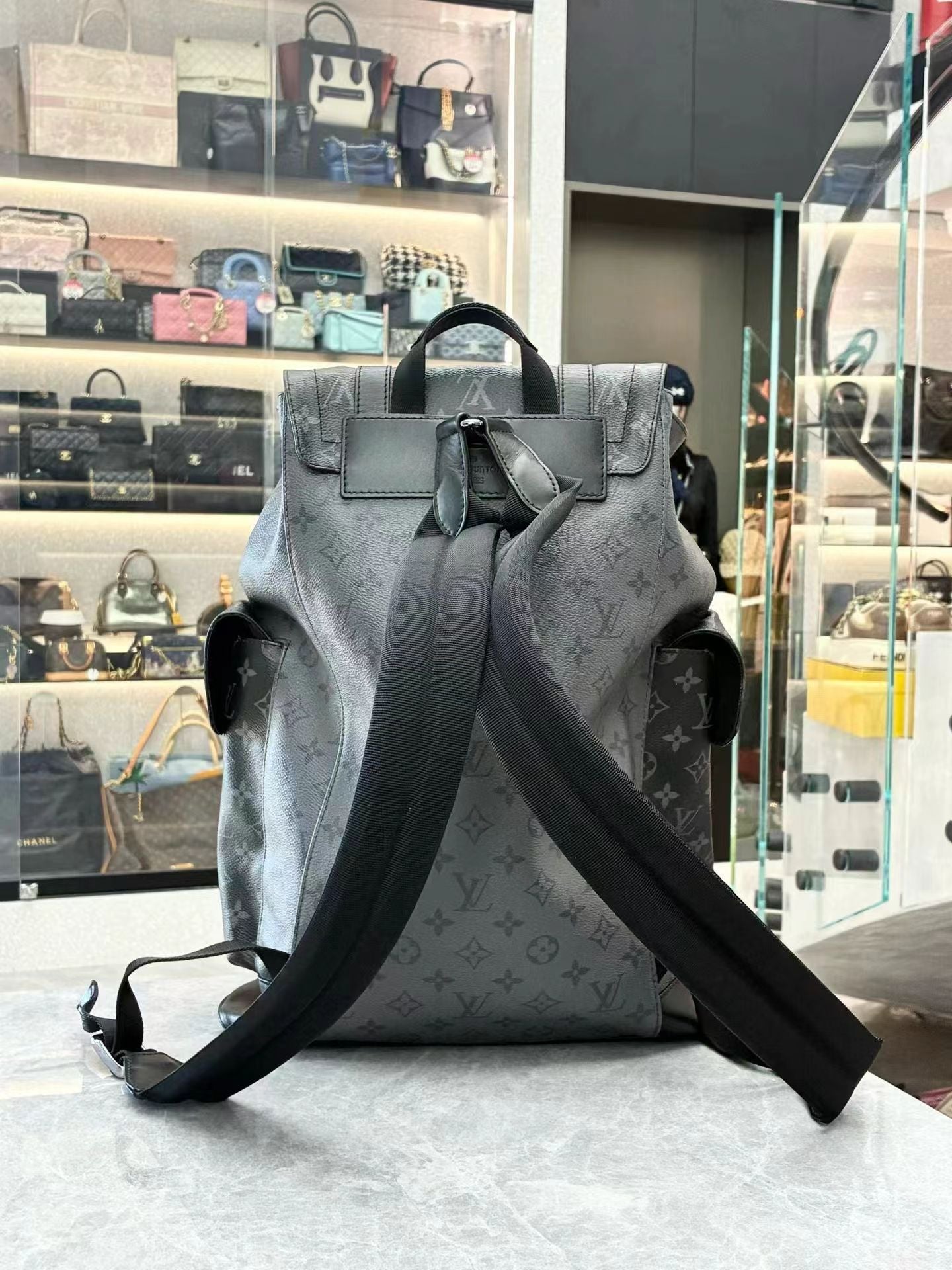 LOUIS VUITTON Christopher MM Monogram Eclipse backpack rear view